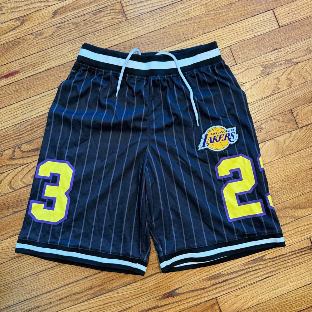 NBA Los Angeles Lakers #23 Lebron Black Pin-Striped Basketball Shorts Mens Small
